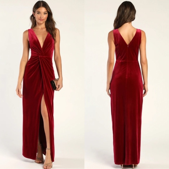 Lulus Beautiful Evenings Wine Red Velvet Twist-Front Maxi Dress XL - Picture 1 of 8